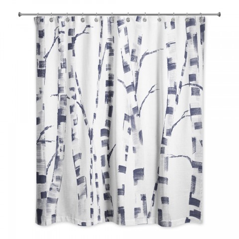 Navy Painted Birches 71x74 Shower Curtain