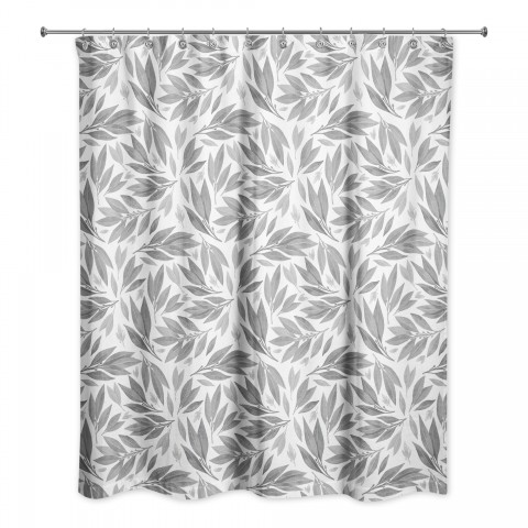 Gray Watercolor Leaves 71x74 Shower Curtain