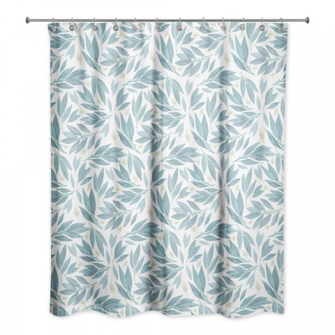 Soft Blue Watercolor Leaves 71x74 Shower Curtain