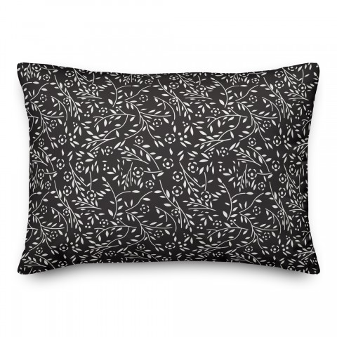 Black Floral Pattern 14x20 Indoor / Outdoor Pillow