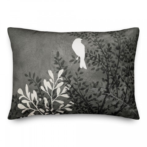Bird on Branch on Black 14x20 Indoor / Outdoor Pillow