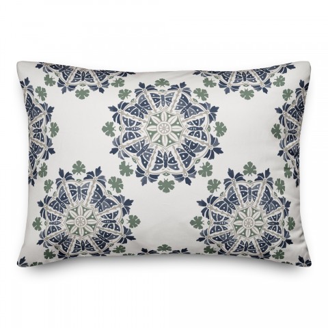 Gray Medallions on Blue Textiles