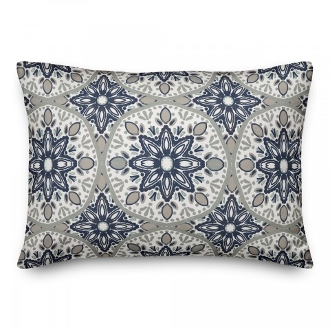Faded Blue Gray Medallions 14x20 Indoor / Outdoor Pillow