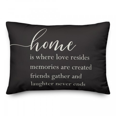 Black Home is Where Love is 14x20 Indoor / Outdoor Pillow