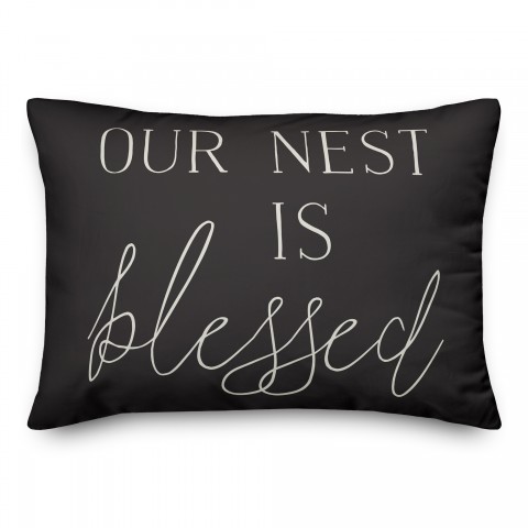 Nest is Blessed on Black 14x20 Indoor / Outdoor Pillow