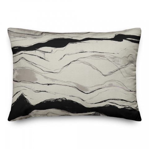 Black Gray Flowing Lines 14x20 Indoor / Outdoor Pillow