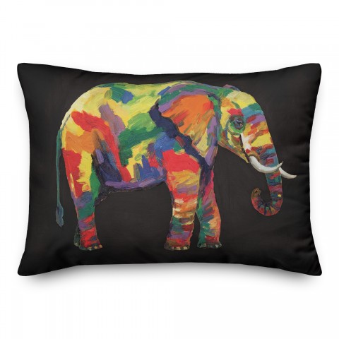Bright Elephant on Black 14x20 Indoor / Outdoor Pillow