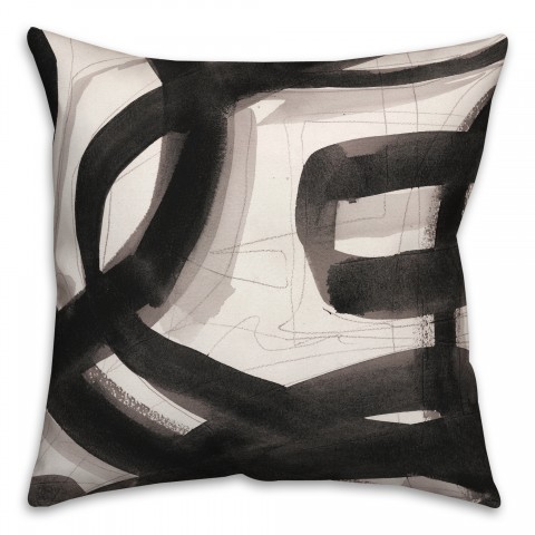Black Abstract Brushstrokes 18x18 Indoor / Outdoor Pillow
