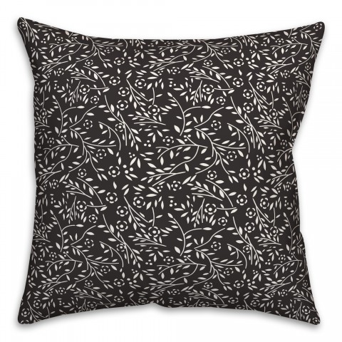 Black Floral Pattern 18x18 Indoor / Outdoor Pillow