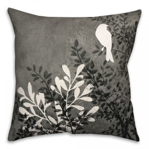 Bird on Branch on Black 18x18 Indoor / Outdoor Pillow