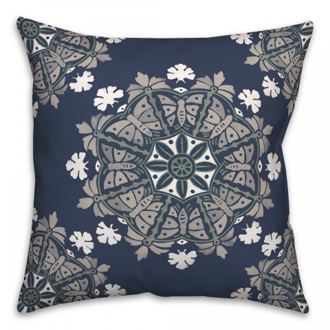 Gray Medallions on Blue 18x18 Indoor / Outdoor Pillow