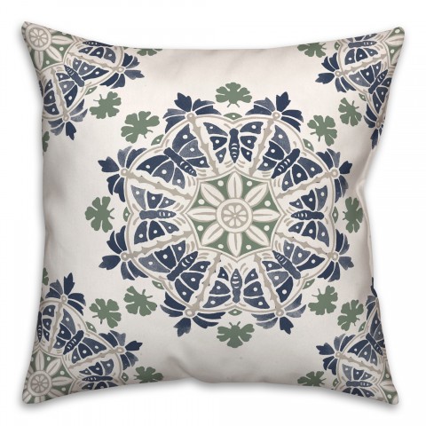 Gray Medallions on Blue Textiles