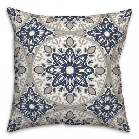 Faded Blue Gray Medallions 18x18 Indoor / Outdoor Pillow