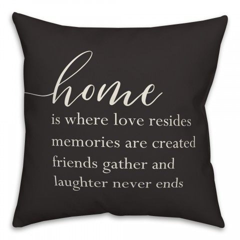 Black Home is Where Love is 18x18 Indoor / Outdoor Pillow