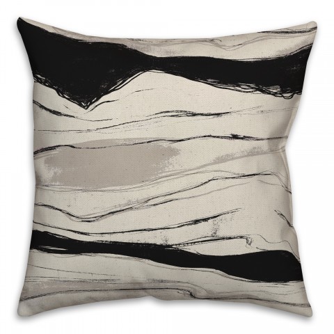 Black Gray Flowing Lines 18x18 Indoor / Outdoor Pillow