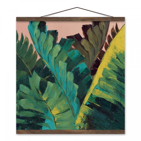 Hand Painted Leaves 16x16 Teak Hanging Canvas