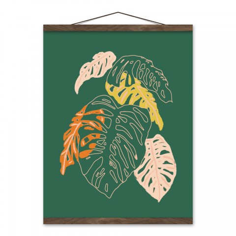 Painted Monstera Leaves 16x20 Teak Hanging Canvas