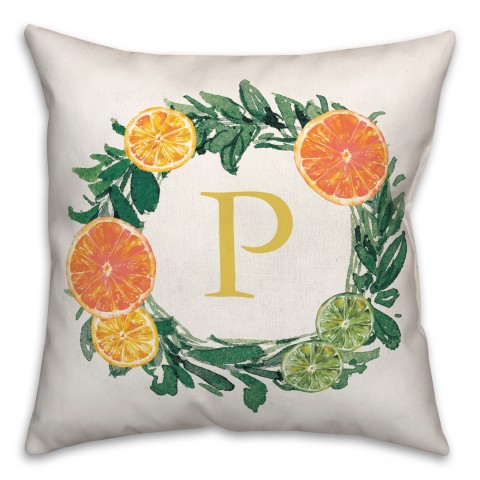 P Monogram Citrus 18x18 Indoor / Outdoor Pillow