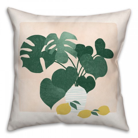 Monstera and Lemons 18x18 Indoor / Outdoor Pillow
