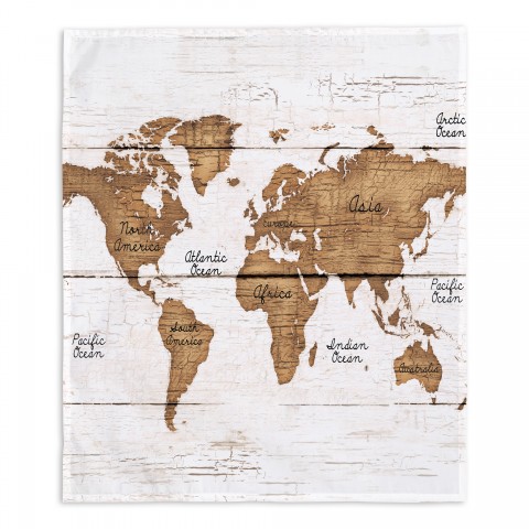 World Map Wood Planks 57x57 Tapestry