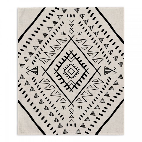Black Geometric Boho Pattern 34x40 Tapestry