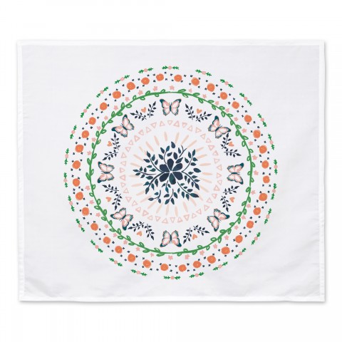 Orange Watercolor Floral Mandala 34x40 Tapestry