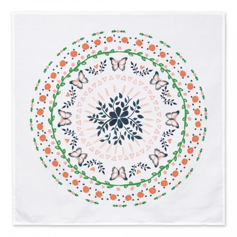 Orange Watercolor Floral Mandala 57x57 Tapestry