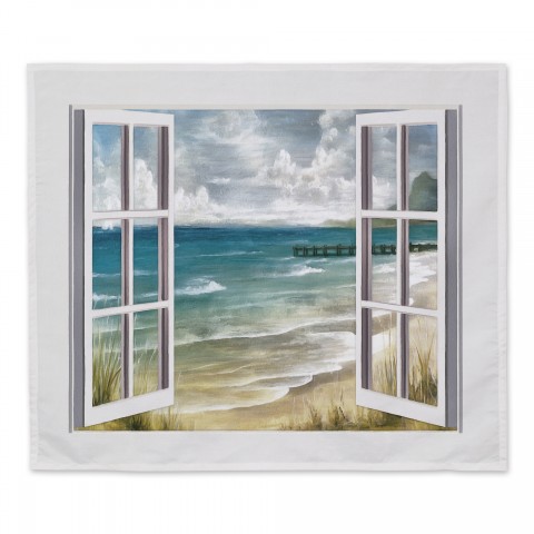 Dark Beach Window 34x40 Tapestry