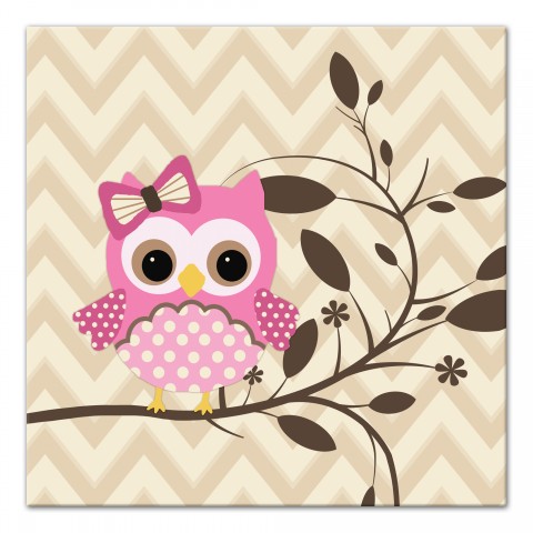 Pink Owl Chevron Wall Art