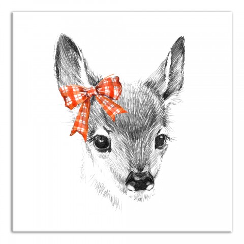 Baby Deer Plaid Bow  Wall Art