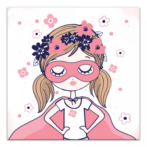 Superhero Girl With Flowers  Wall Art