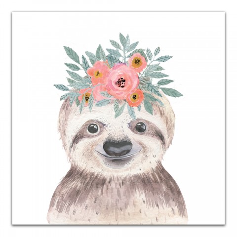 Sweet Sloth With Flowers  Wall Art