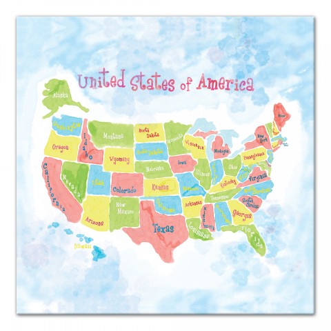 Watercolor Kids Map Wall Art