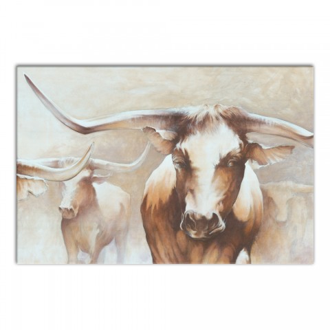 Warm Longhorn Painting 30x20 Canvas Wall Art