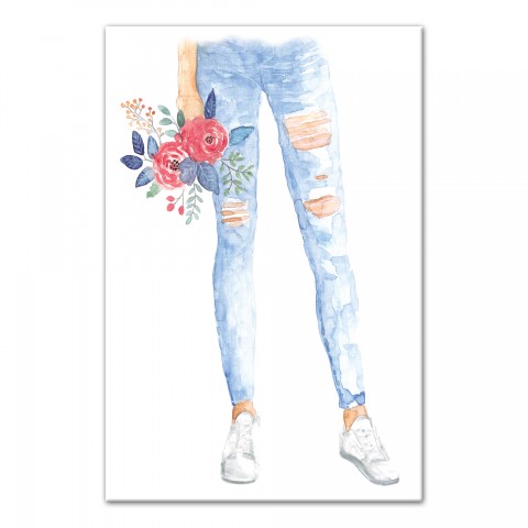 Ripped Jeans And Flowers 12x18 Canvas Wall Art