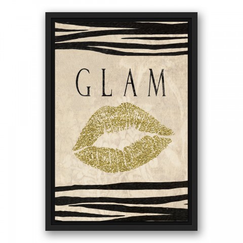 Zebra Gold Glam 12x18 Black Floating Framed Canvas