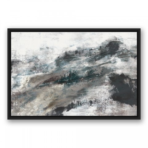 Blue Abstract 30x20 Black Floating Framed Canvas