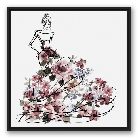 Floral Ballgown 24x24 Black Floating Framed Canvas