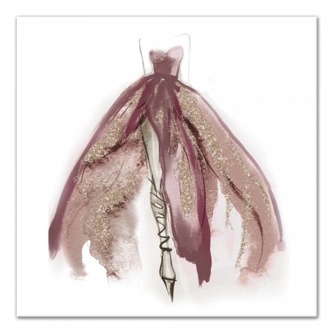 Watercolor Burgandy Ballgown 30x30 Canvas Wall Art
