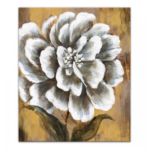 Giant White Flower On Gold 20x24 Canvas Wall Art