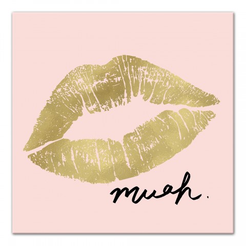Muah Lips On Blush  12x12 Canvas Wall Art