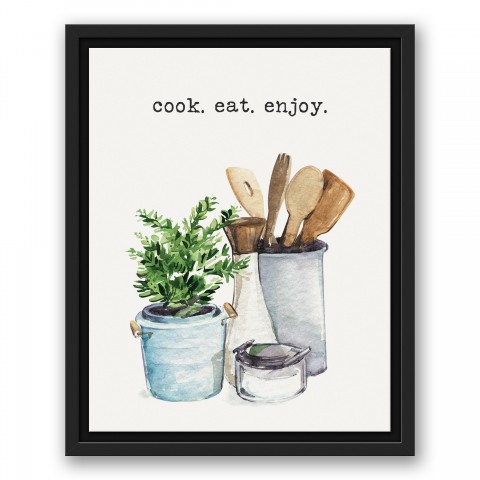 Cook Eat Enjoy 11x14 Black Floating Framed Canvas