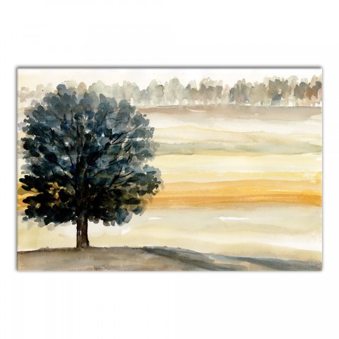 Watercolor Tree and Field 24x16 Canvas Wall Art