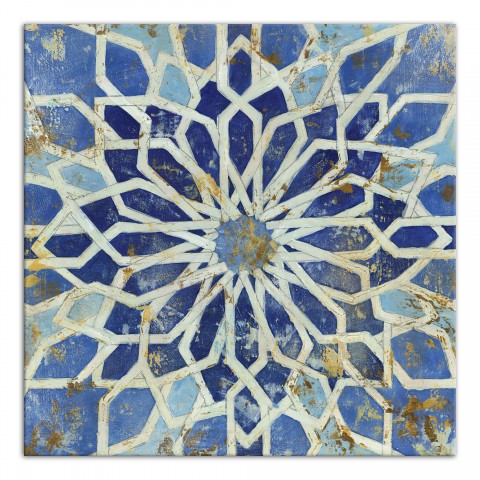 Decorative Blue Tile Pattern 24x24 Canvas Wall Art
