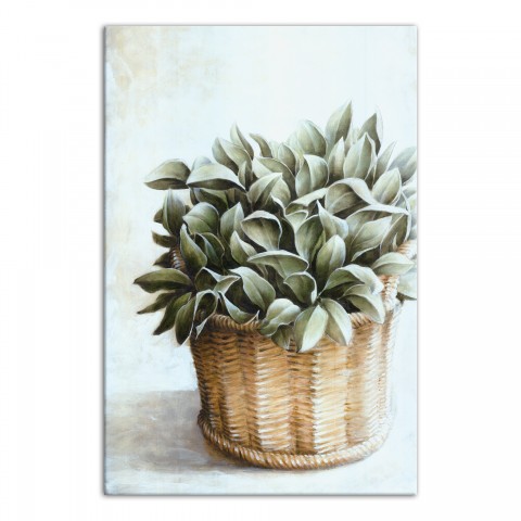 Greenery In Basket Painting 20x30 Canvas Wall Art