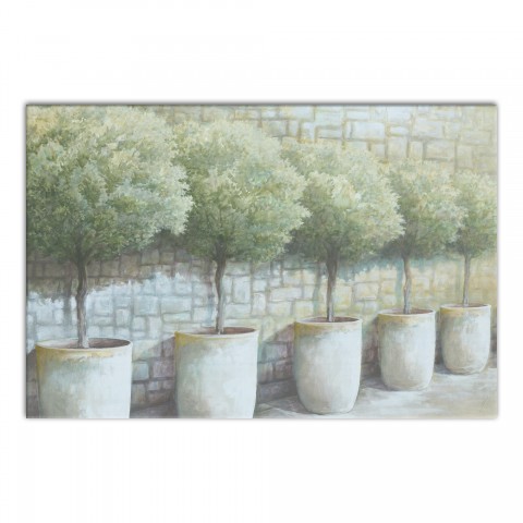 Potted Trees Stone Wall 30x20 Canvas Wall Art