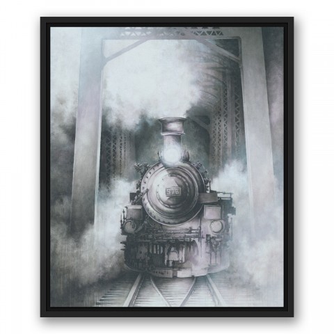 Train On Bridge 20x24 Black Floating Framed Canvas