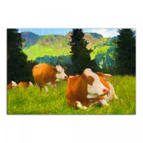 Cows Resting On Hills 30x20 Canvas Wall Art
