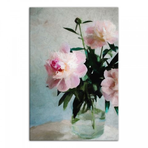 Painty Pink Flowers Minty 20x30 Canvas Wall Art