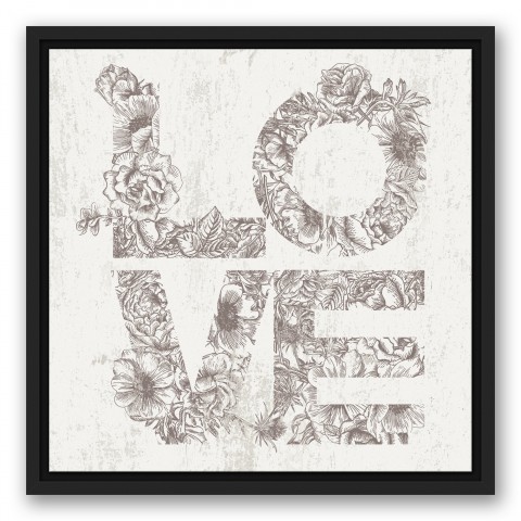 Love Floral 16x16 Black Floating Framed Canvas